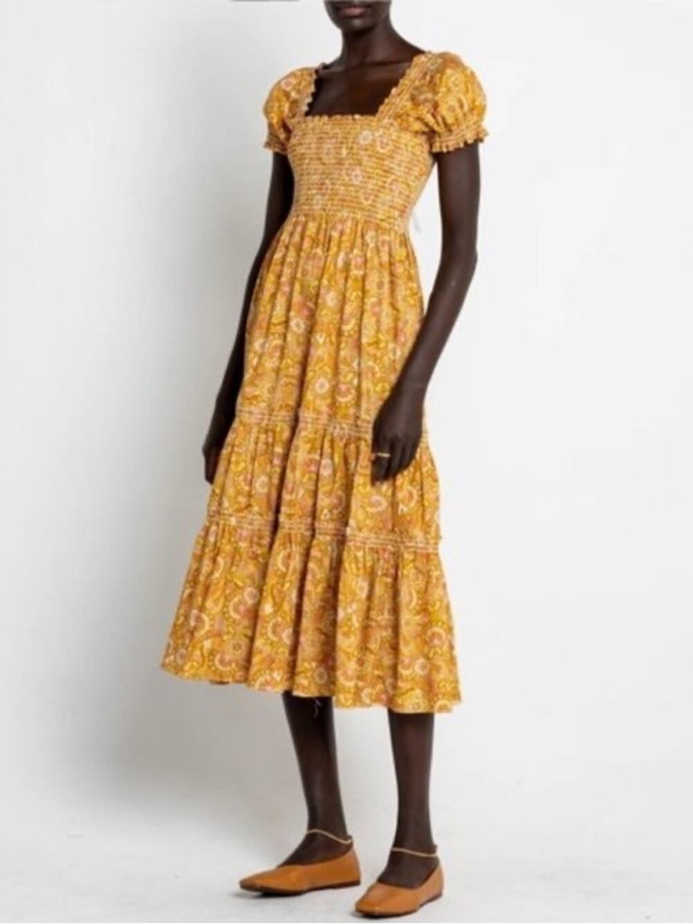O.P.T Daphne
Square Neck Smocked Maxi Dress M Mustard Paisley Sz XS